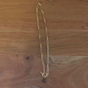 Gorjana Gold Link Chain Necklace with Green Stone Pendant